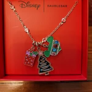 Disney x Baublebar Mickey Mouse Christmas Ornament Charm Necklace Gold NIB